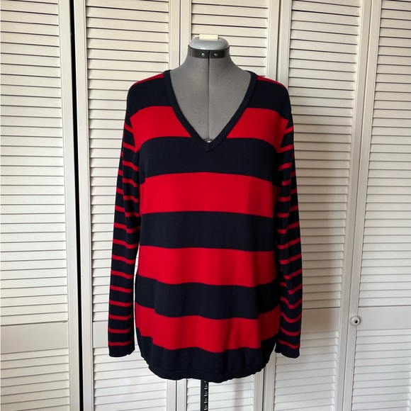 Tommy Hilfiger striped V-neck lightweight sweater XL - Picture 4 of 7